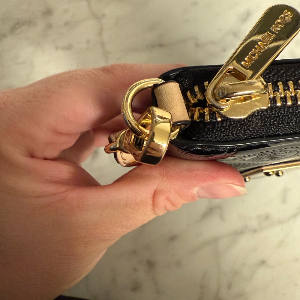 Michael Kors Jet Set Black and Gold Embossed Wristlet - Picture 7 of 11